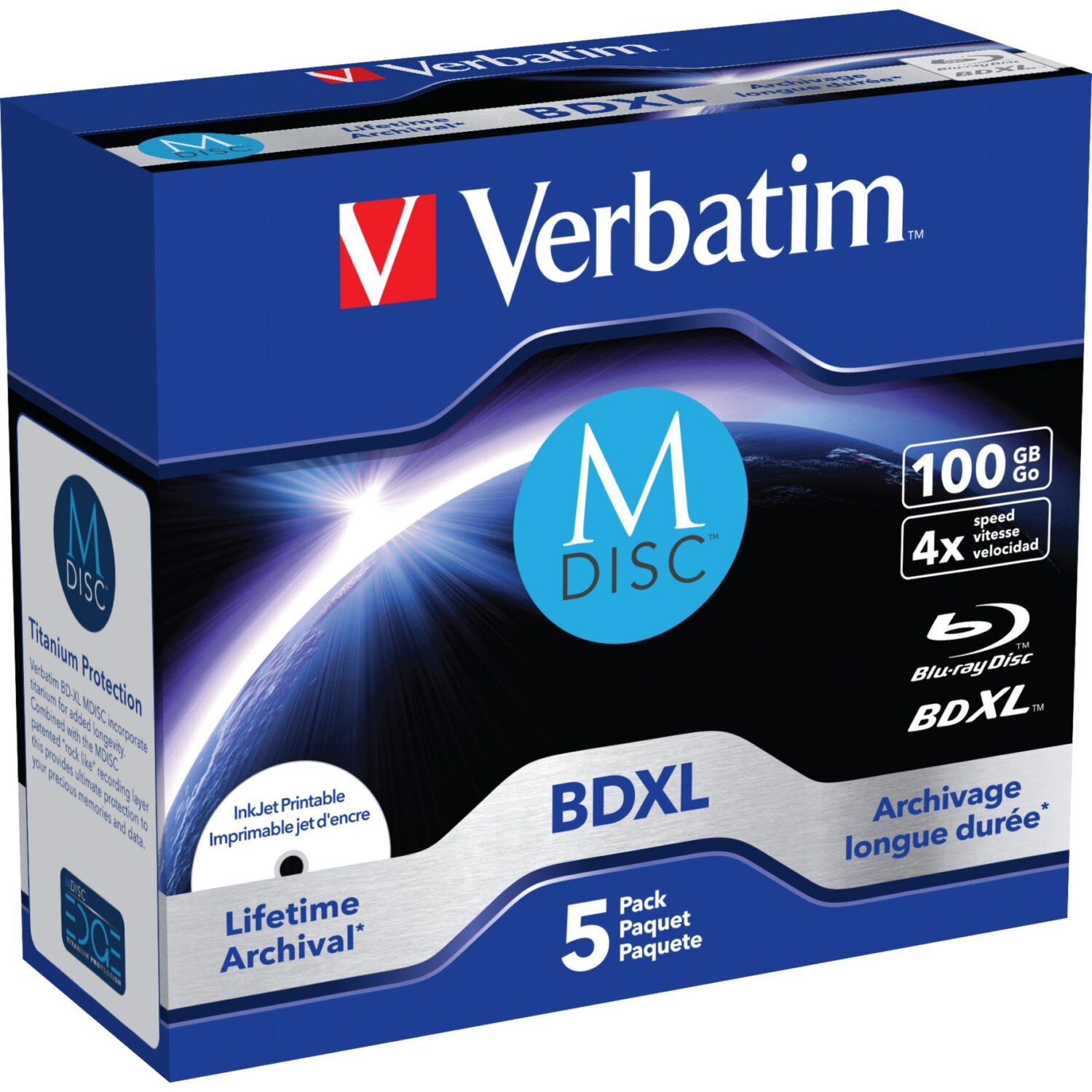 Verbatim M‑Disc Blu‑ray BD‑R XL 100GB 4× – 5‑Disc Jewel‑Case Pack
