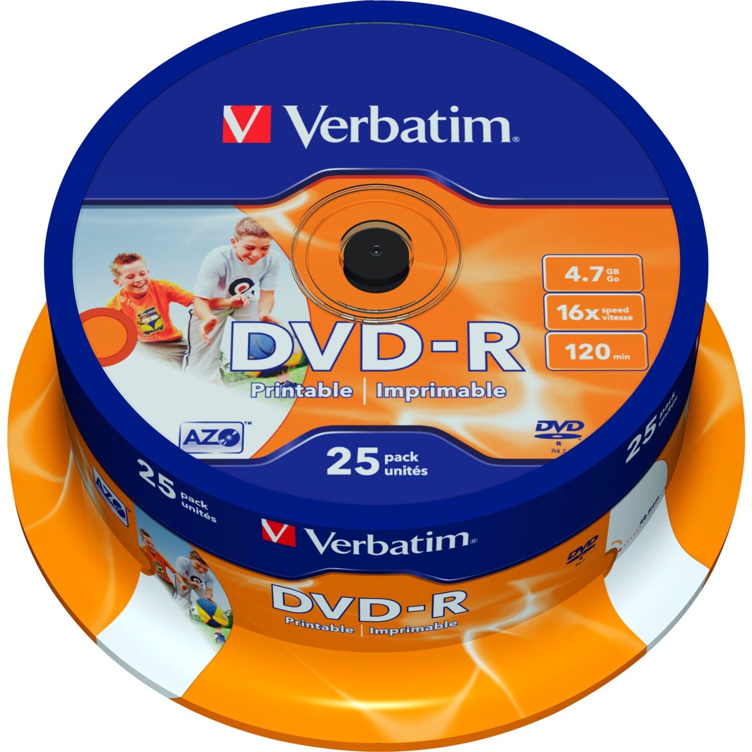 Verbatim DVD‑R 4.7 GB 16× – 25‑Disc Spindle Wide Inkjet‑Printable